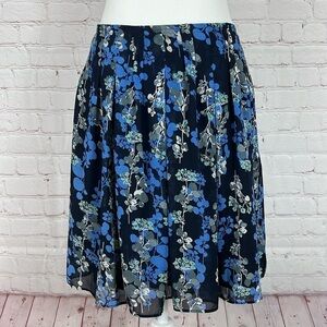 Gap Pleated Navy Floral Skirt Size 12